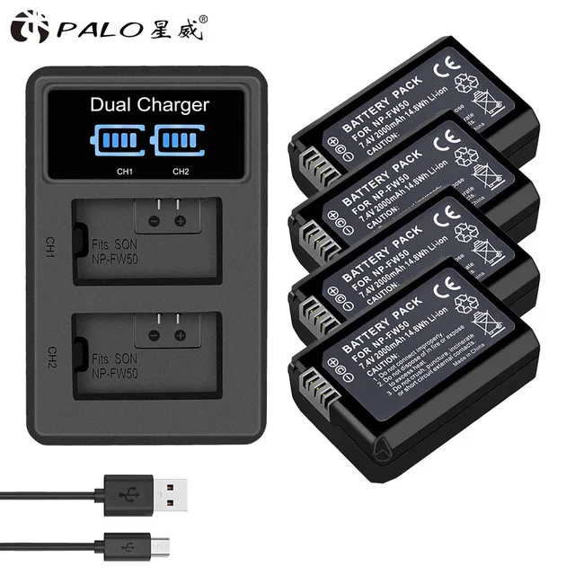 2 шт 2000mAh NP-FW50 NP FW50 батарея для камеры+ USB lcd двойное зарядное устройство для sony Alpha a6500 a6300 a7 7R a7R a7R II a7II NEX-3 NEX-3N - Цвет: fw50-b-4