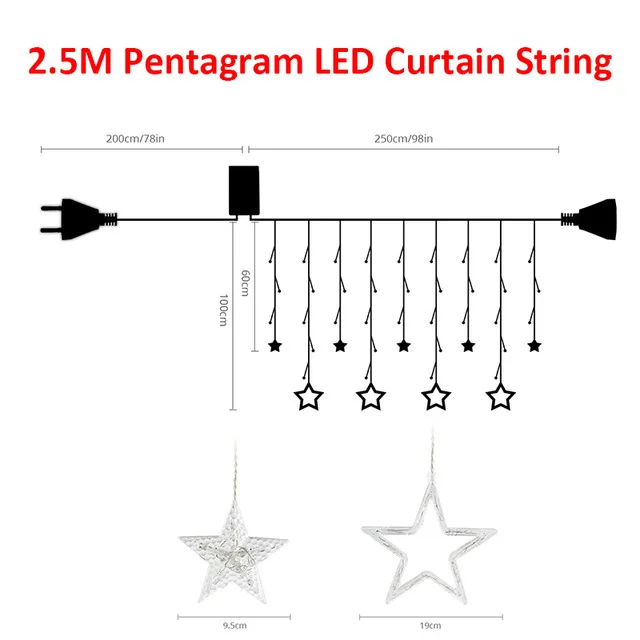 2,5 м занавес светильник светодиодный Звезда Рождественская гирлянда 220 В ЕС наружное/Внутреннее освещение гирлянда сказочная лампа свадебное праздничное украшение для вечеринки