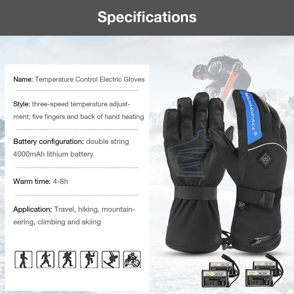 Перчатки с подогревом на электрической батарее, тепловые перчатки с питанием от батареи, электрические перчатки с подогревом, мотоциклетные рукавицы для мужчин и женщин