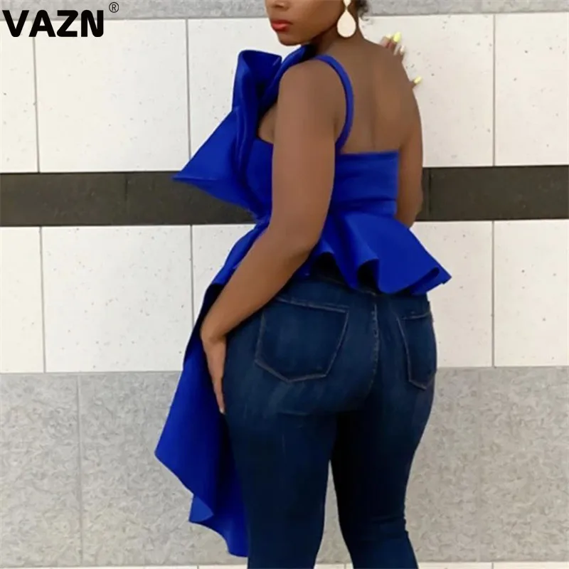 VAZN KEN21245 синяя Новая летняя однотонная женская облегающая пикантная Модная рубашка без рукавов офисная тонкая рубашка