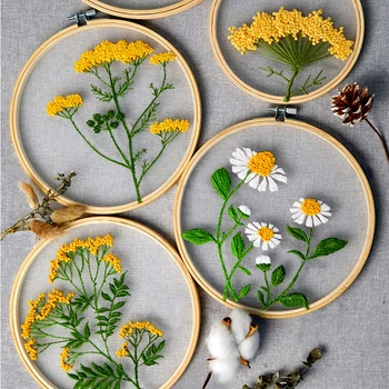 DIY Flowers Plants Pattern Embroidery Set Needlework Tools Printed Beginner Embroidery Round Cross Stitch Kit Sewing Craft Kit 23