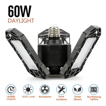 

LED Garage Light Bulb 60/40W E27/26 PK Smart Bulb Deformable Ceiling Fixture LightShop Workshop Lamp Folding lamp light bulb