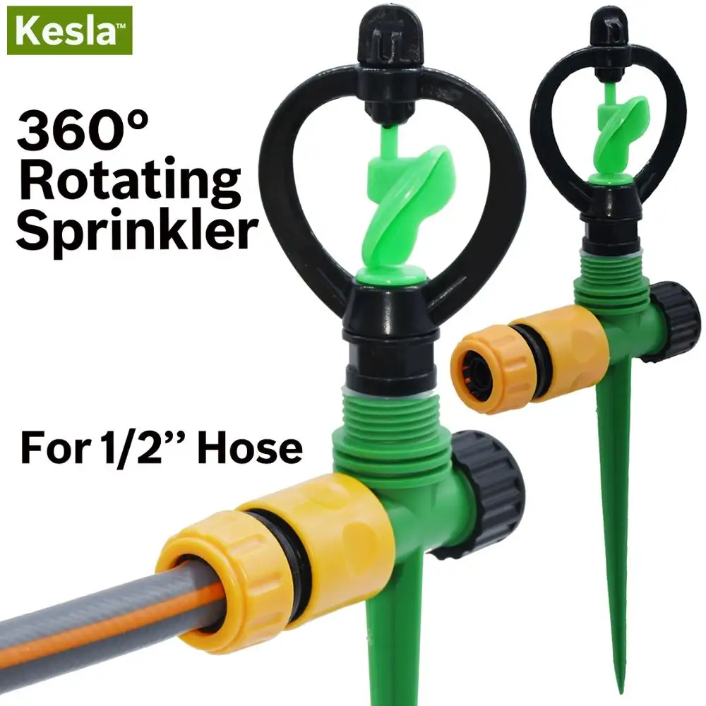 

Garden Sprinkler 360Degree Rotating Automatic Watering Irrigation Lawn Garden Irrigation System w/ Nozzle & Stake Greenhouse