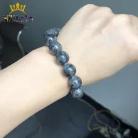 Perles en pierre de Larvikite Labradorite naturelle, rondes noires, amples, pour la fabrication de bijoux, accessoires de Bracelet, 15 pouces, 4/6/8/10/12mm 4