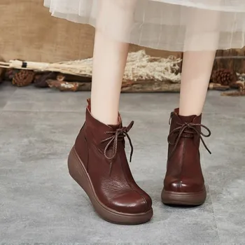 

Leather Martin boots women's 2019 autumn winter new retro wild casual boots women's side zipper flat short women's boots