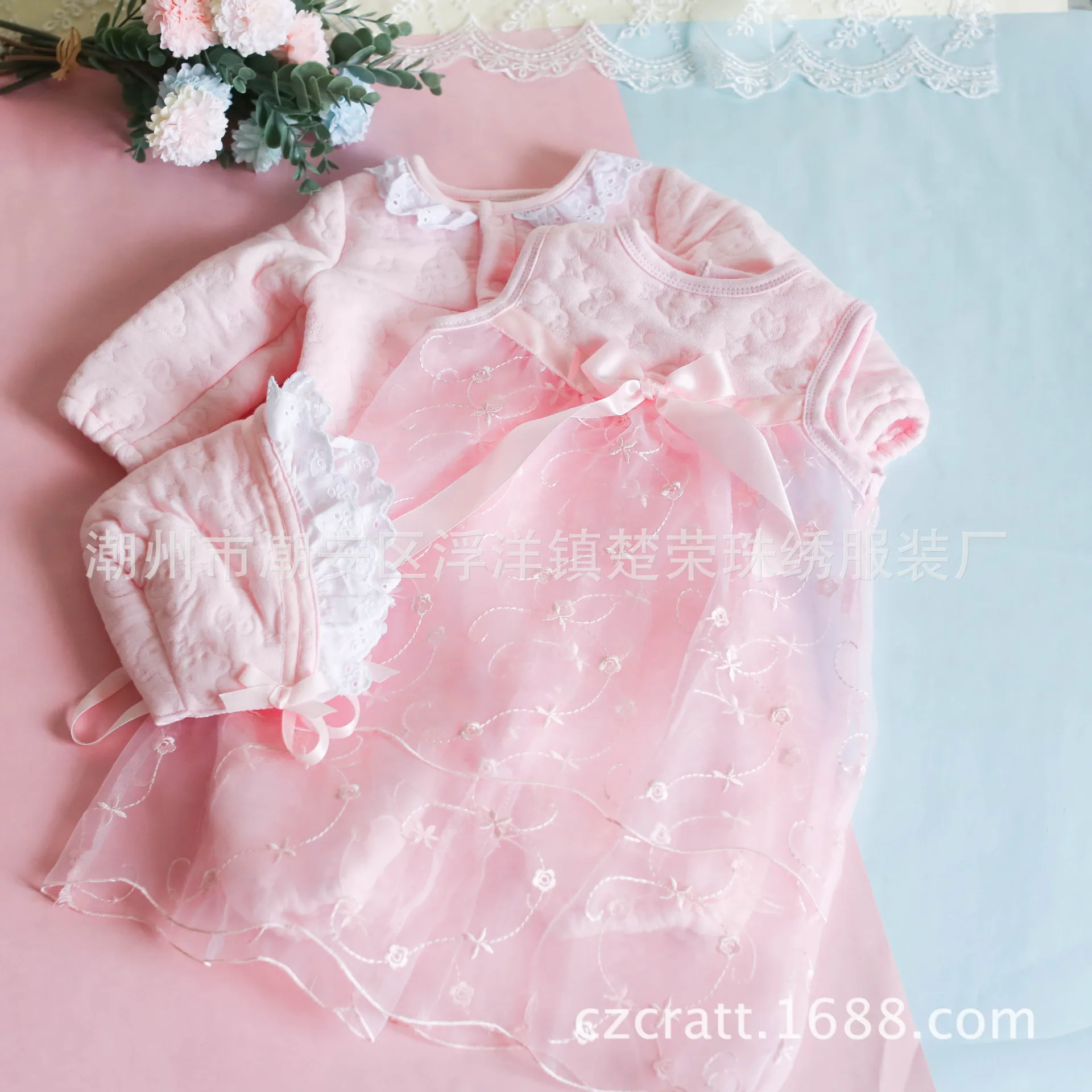 

Infant Ha Clothespin mian pa fu Onesie Three-piece Set Beautiful Princess Lace BABY'S first month/Hundred Days Photo Shoot Suit