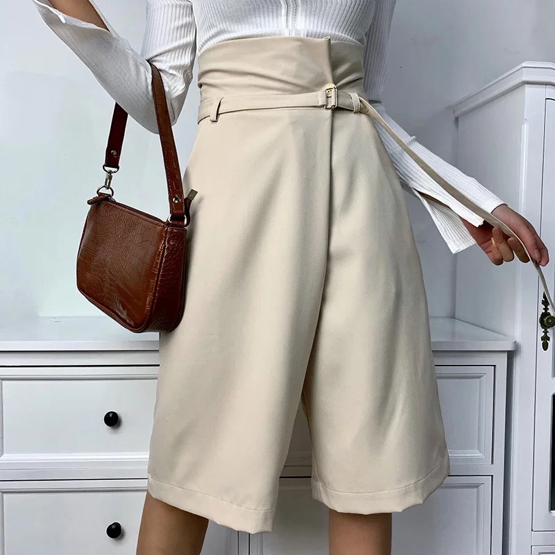 OL Capris Summer Women's Knee-length Pants High Waist Wide Leg Elegant Female Trousers 2020 Fashion Casual Office Lady Breeches OL Capris Summer Women's Knee-length Pants High Waist Wide Leg Elegant Female Trousers 2020 Fashion Casual Office Lady Breeches