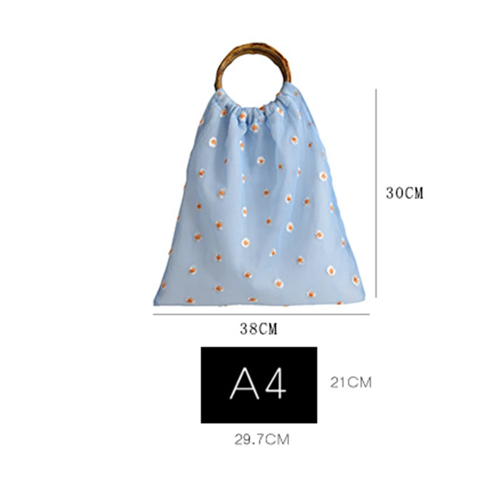 

Small Slub Fairy Yarn Style European Handle Shopping Bag Embroidery
