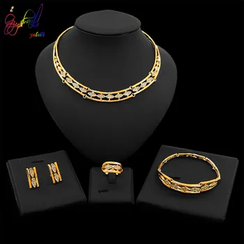 

Yulaili High Quality Rhinestone Choker Earrings Bracelet Ring Nigeria Wedding Jewelry Sets African Bridal Accessories