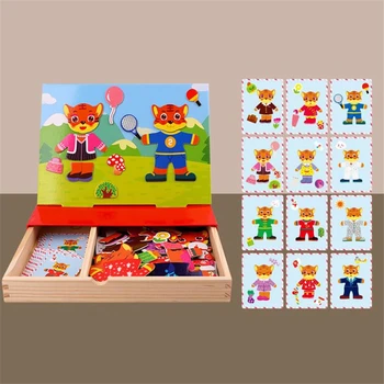 

Wooden Cartoon 3D Magnetic Puzzle Figure/Animals/ Vehicle Drawing Board 4 styles Box Educational Toy Gift