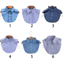 Женская новая модная полосатая джинсовая рубашка с кружевным воротником, Поддельный Воротник, галстук, винтажный съемный воротник, ложный воротник, блуза с лацканами, Топ для женщин