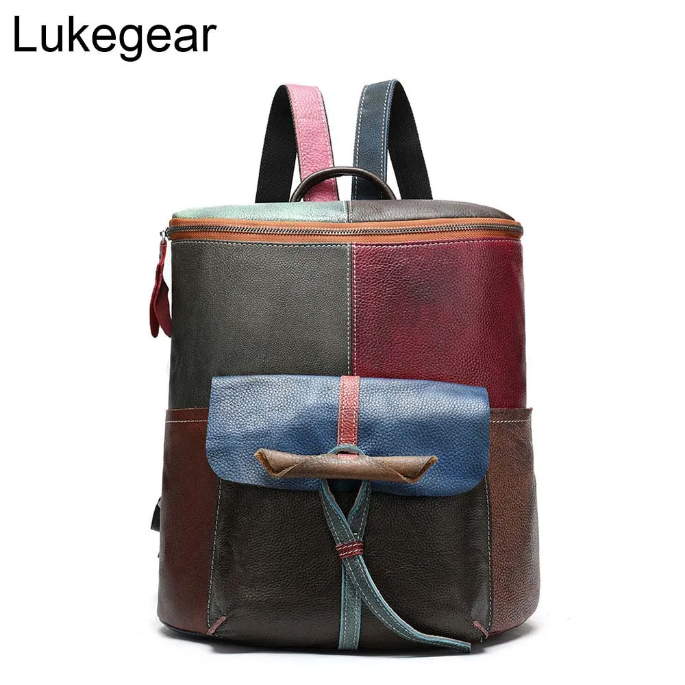 Lukegear рюкзак из натуральной кожи, женские разноцветные рюкзаки, прочные ретро сумки