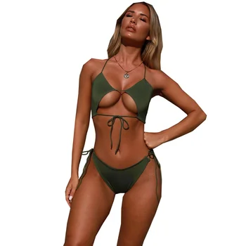 

Cut Out Brazilian Bikini Two-piece Swimsuit String Swimwear Women Padded Bathing Suit Bikiny Solid Sexy Tanga Biquini Swim Suit