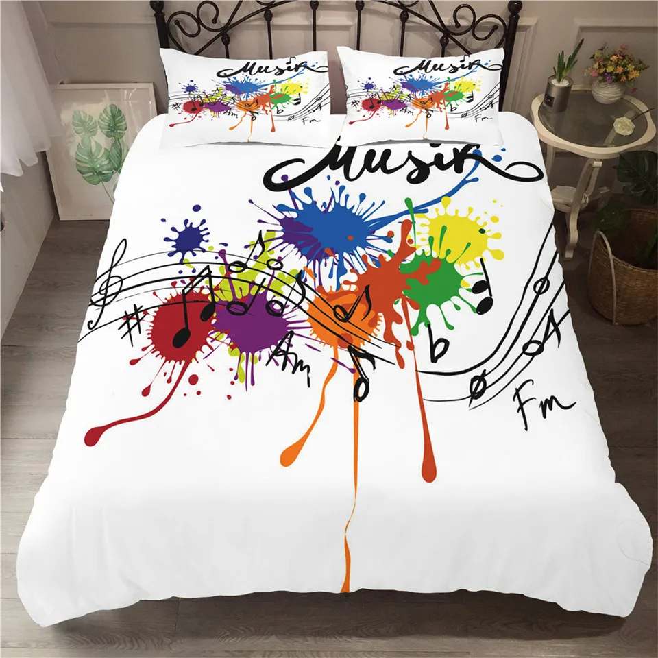 3D Duvet Cover King Size With Music Printed Black Quilt Cover With Pillowcase Bed Room Linen Single Double Custom Bedding Set