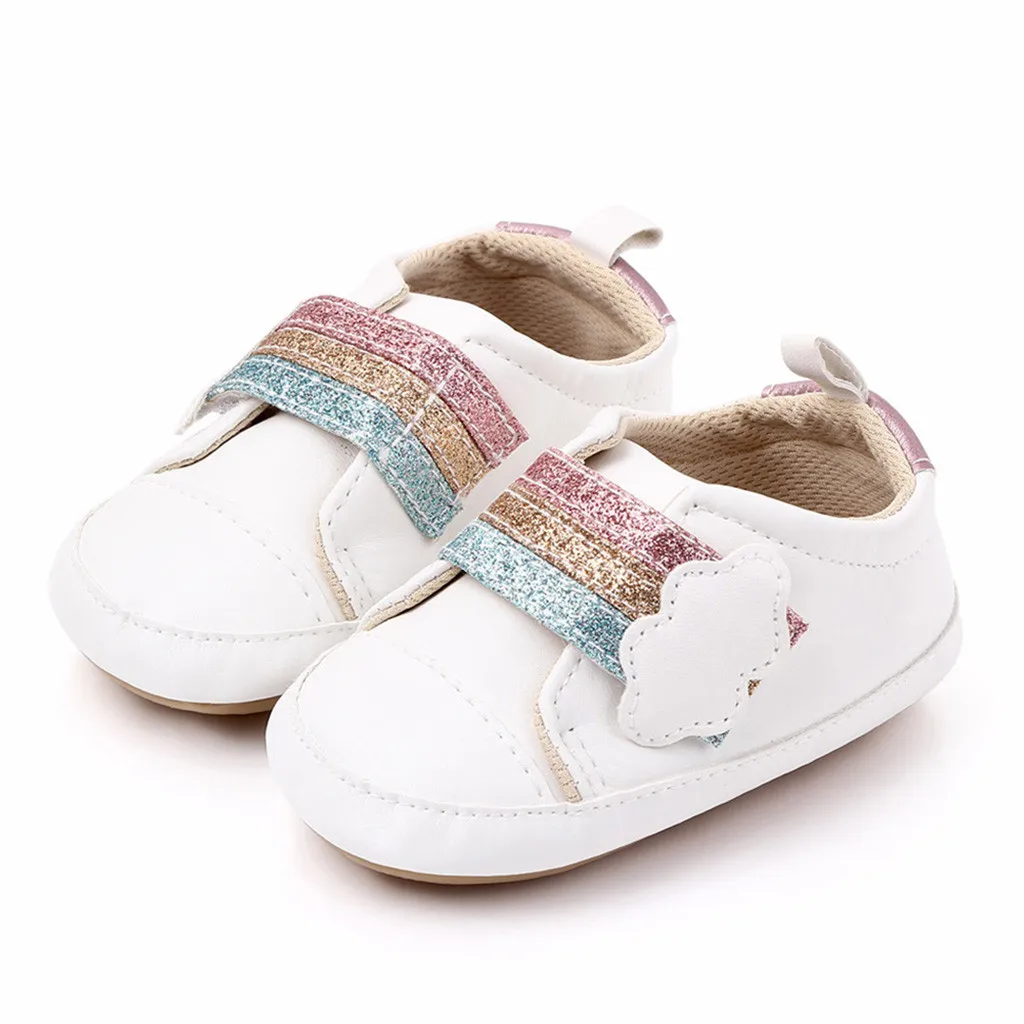 Gran venta Zapatos para bebé, niña y niño, cómodos con nubes de arcoíris, antideslizantes, primeros pasos, para niños, novedad 33mj6bV5azJ