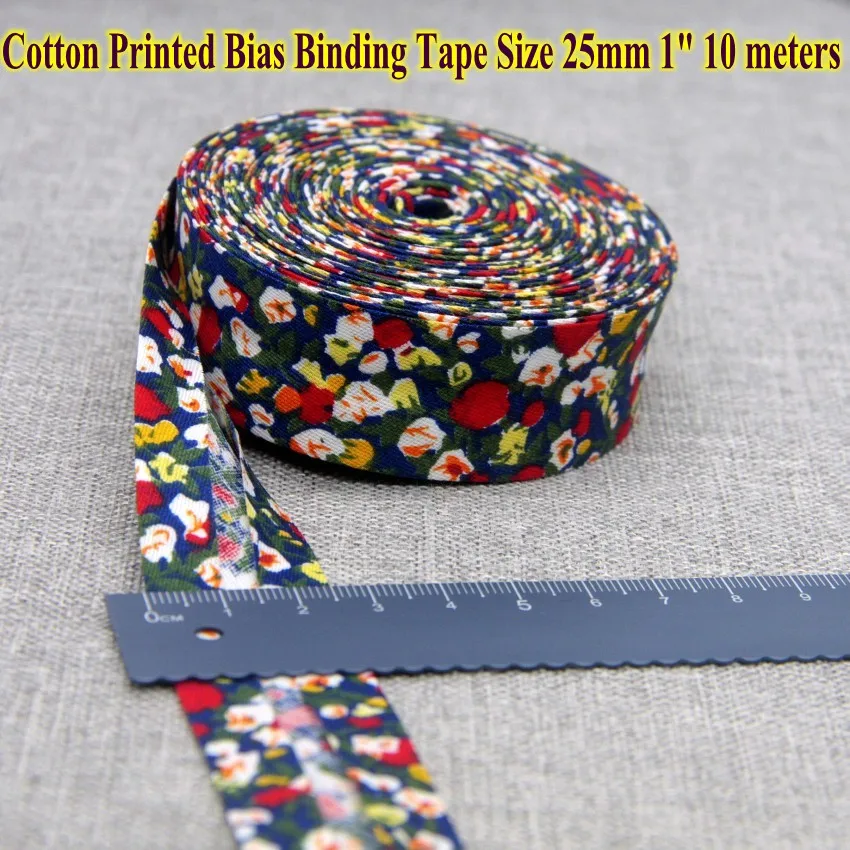 Cotton Bias tape printed flowers size 25mm 1" 10meters printed flowers Cotton twill Bias binding tape DIY sewing colorful cotton bias tape fabric craft supplies