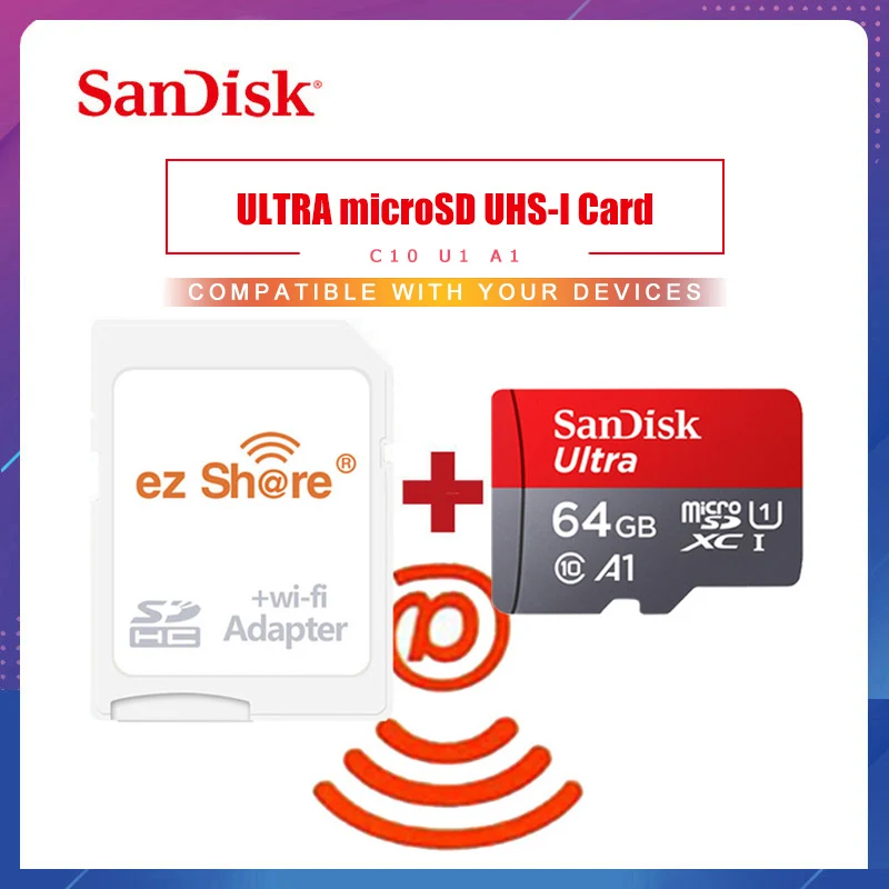

ezshare Wireless wifi adapter+SanDisk Ultra 16gb 32gb class10 microsd wifi wireless TF Card Micro SD Card 64gb 128GB Memory Card
