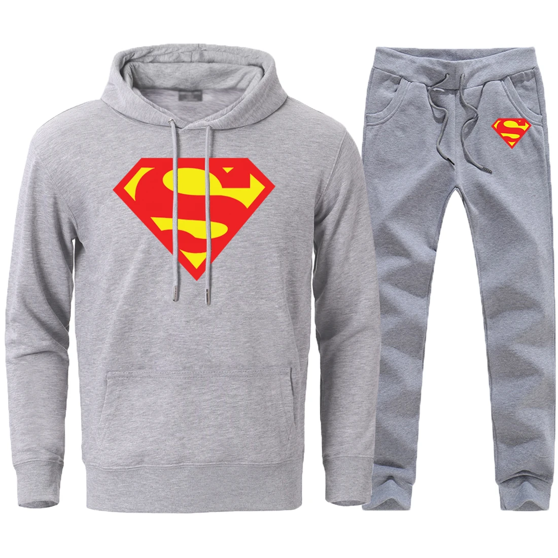 

Man Superman Clark Kent Print Hoodies Pullover Pants Set 2020 Man Hip Hop Fleece Sportswear Suits Super Hero Full Length Pants