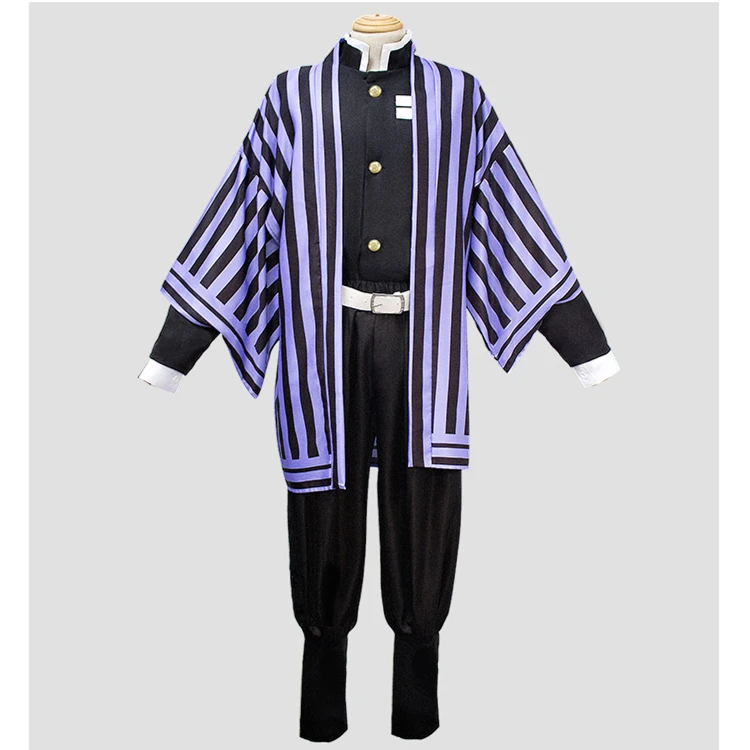 Anime Demon Slayer: Kimetsu no Yaiba Iguro Obanai Cosplay Costume S-XL Shirt Black Purple Striped Kimono Pants Belt Leggings
