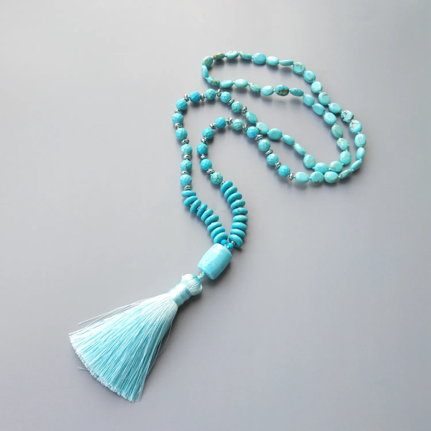 Lii Ji Синий Бирюзовый Howlite мульти форма бусины подвеска с длинной кисточкой свитер ожерелье 32 дюйма/82 см