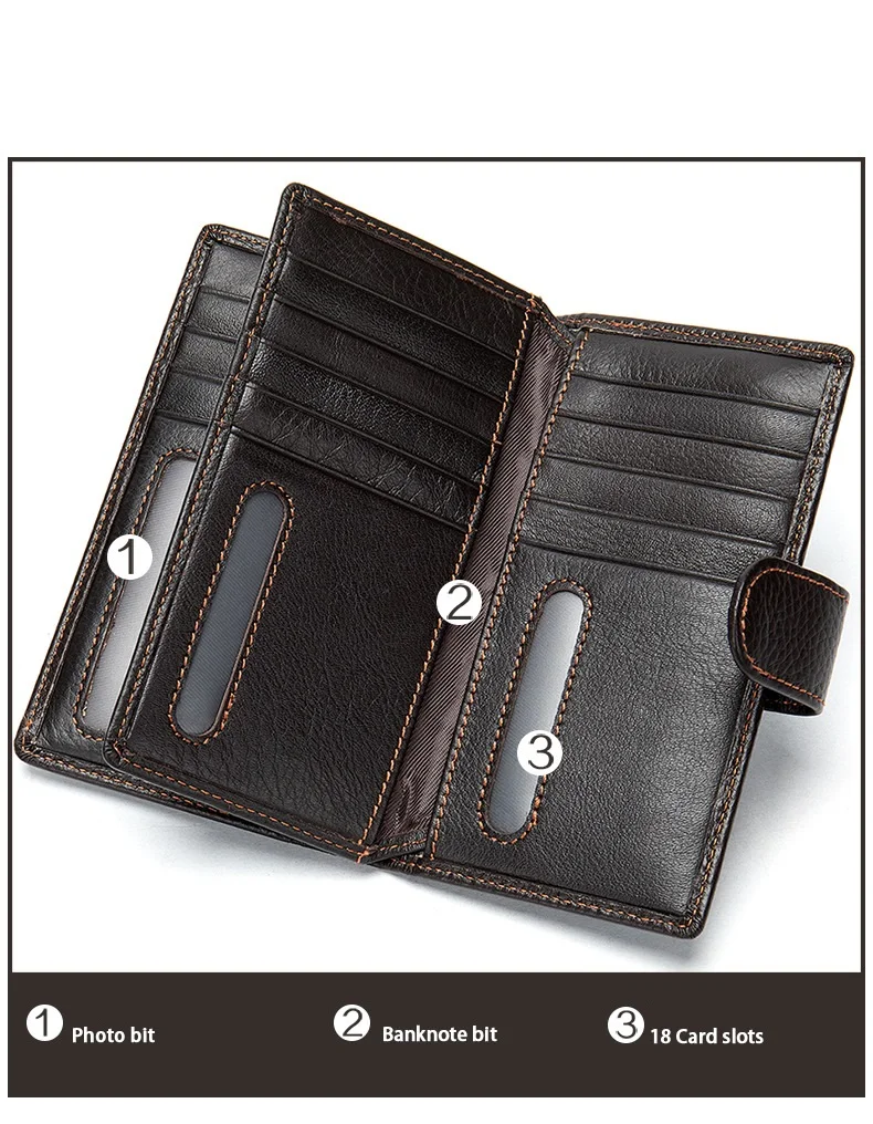 MVA Men Wallet Vintage Credit Card Bag Multislots Money Bag Genuine Leather Purse Male Long Wallets Leather Cash Pack