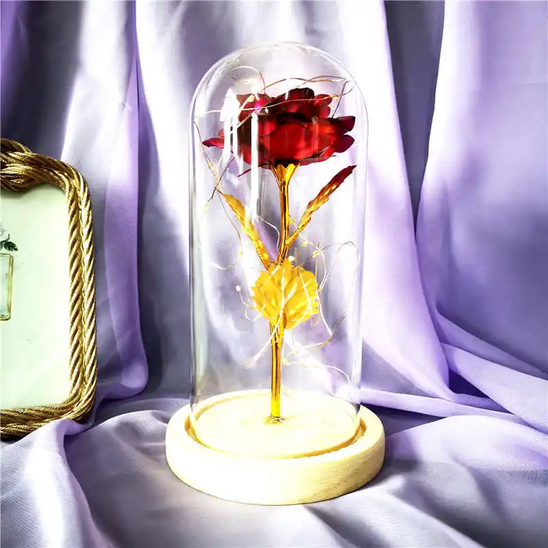 Средняя красота и чудовище Роза, Роза в стеклянном куполе, навсегда Роза, красная роза, консервированная Роза, Белль Роза, особый романтический подарок - Цвет: Red