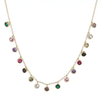 

HIBRIDE Luxury Colorful Round Shape Drip Necklace for Women Multicolor AAA Cubic Zirconia Rainbow Pendants collier femme P24