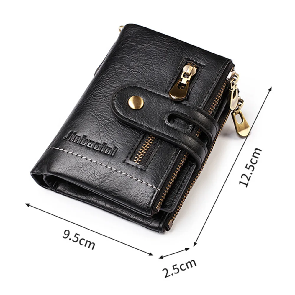 Name Engraving Men Wallets Double Zipper Coin Pocket Men Purse With Chain High Quality Card Holder Wallet For Man 3