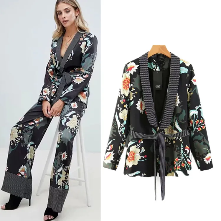 WOMEN'S Casual Top Europe And America feng bo Main Celebrity Style Slim Fit Bandage Cloth Printed Set Suit Tops