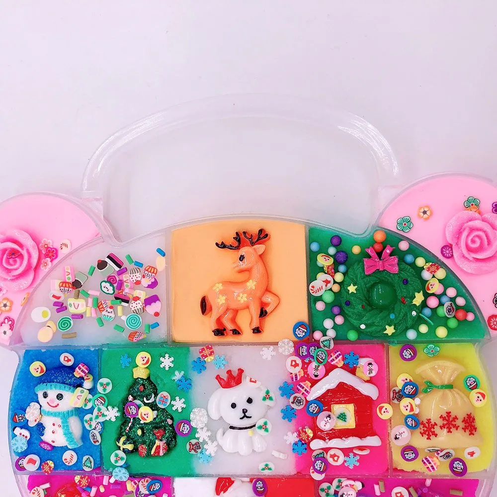 Portable Christmas Pallet Slime Snowman Charms Santa Claus Candy Slice Plasticine Toy Squishy Antistress For Kids Christmas Gift