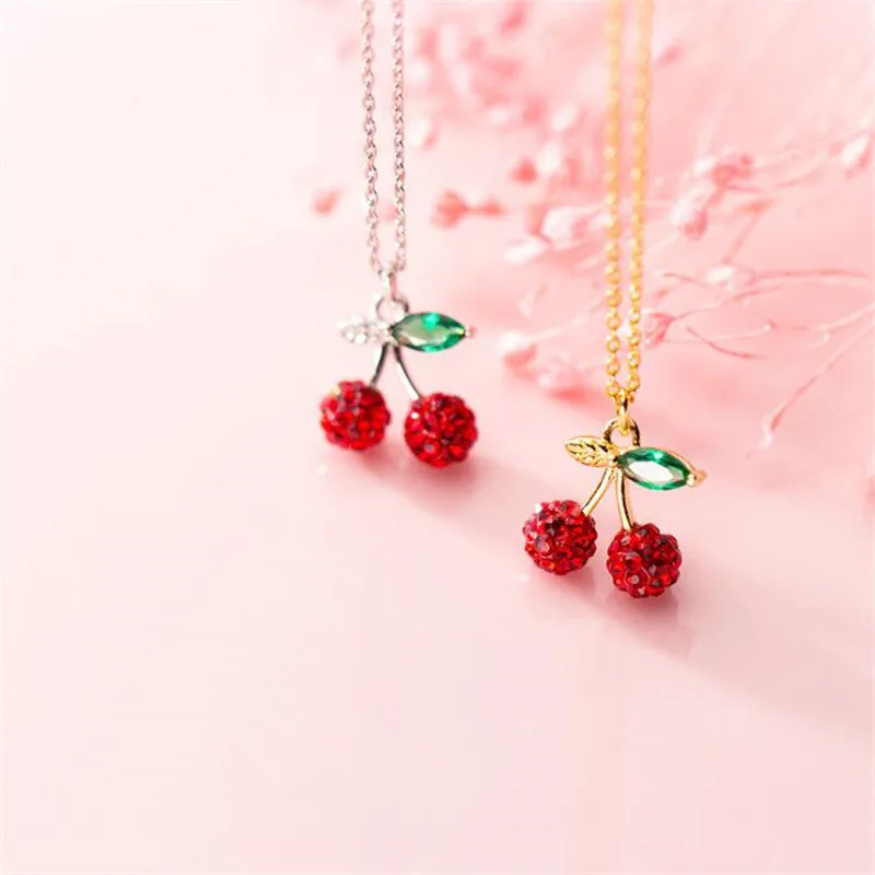 Цепочка с подвеской-фруктом ожерелье из серебра 925 пробы кристаллами Красной