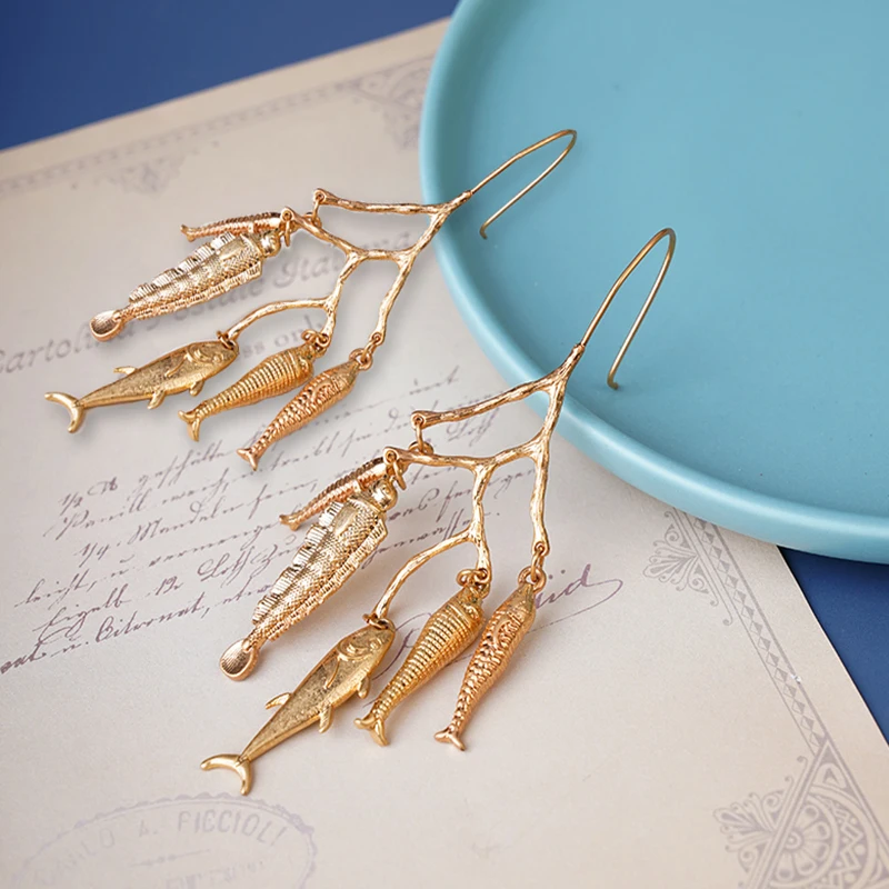 New In Vintage Earrings For Women Bohemia Gold Plated Earring Cute Metal Fishes Pendientes Multi Dangle  Jewelry 2024 Fashion 1