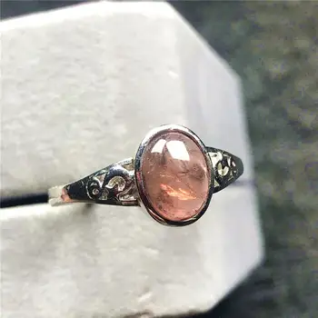 

10x8mm Natural Tourmaline Quartz Ring Jewelry For Woman Lady Man Pink Crystal Silver Beads Fashion Adjustable Size Ring AAAAA