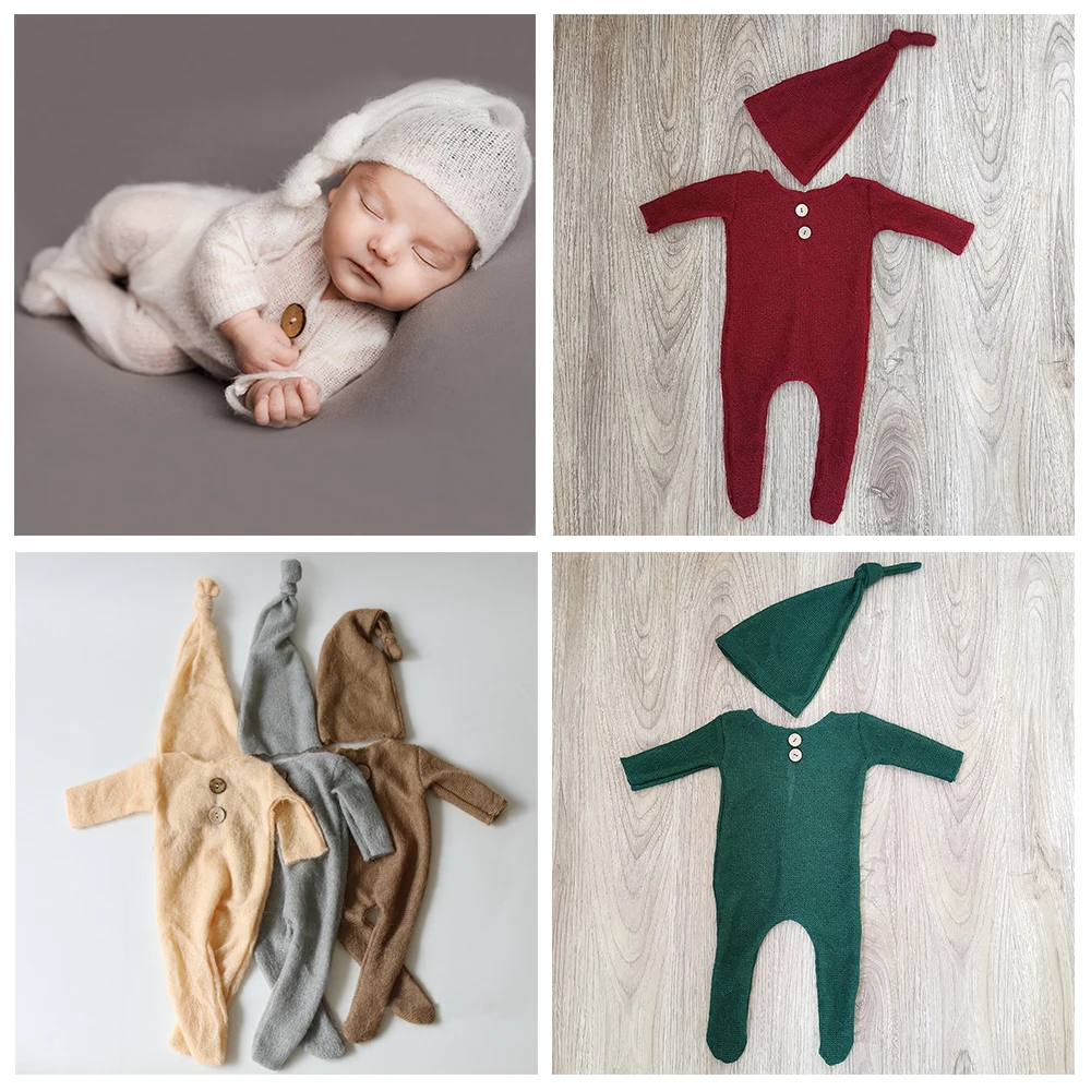 Don&Judy Crochet Acrylic Mohair Fotografia Newborn Christmas Clothes Photography Props Boy Girl Hat Romper Set Photo Studio 2023