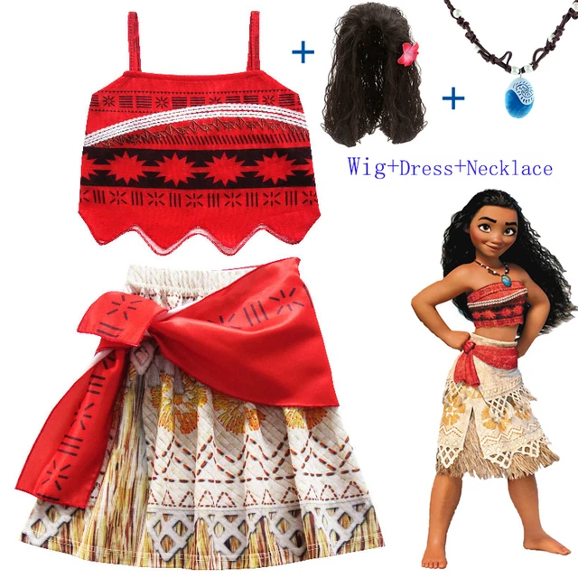 Fantasia Moana Infantil Vestido Festa Roupa Oficial + Colar