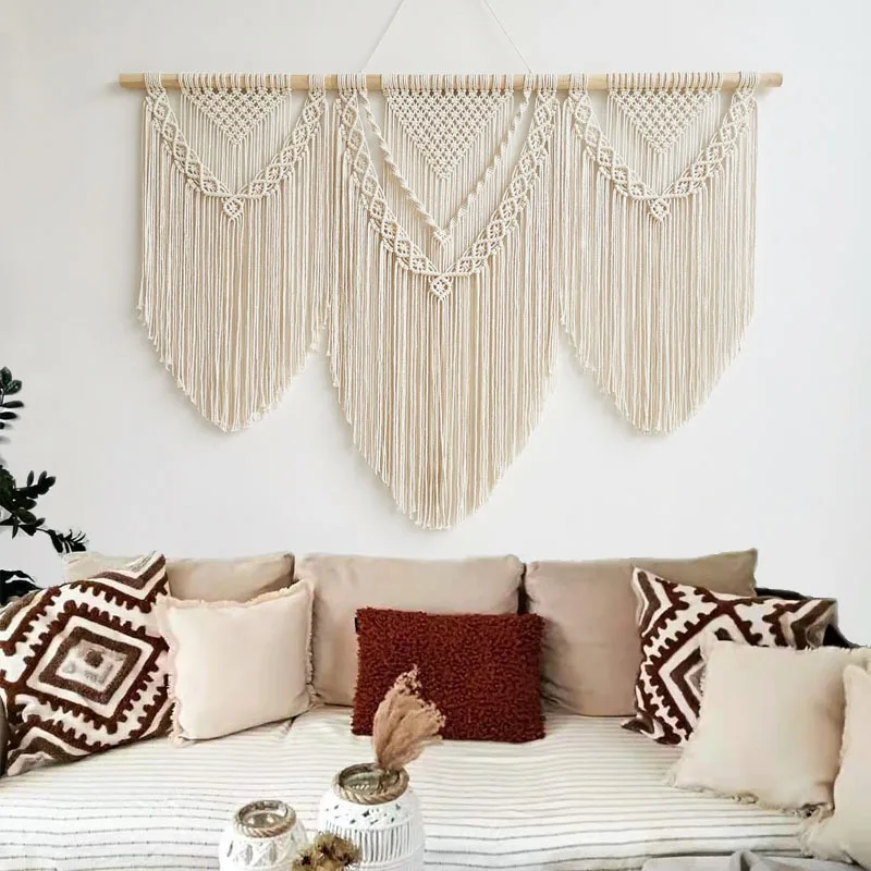 NEW Large Macrame Wall Hanging Tapestry with Wooden Stick Hand-Woven Bohemia Tassel Curtain Wedding Backgrou Boho Decor | Дом и сад