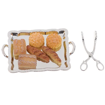 

Silver Tray + Silver Clip + 6 Breads 8Pcs 1:12 Dollhouse Miniature Doll Houses Accessories