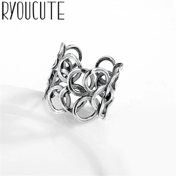 

Bohemian Ethnic Silver Color Big Circle Rings for Women Bridal Wedding Vintage Open Finger Rings Christmas Gifts