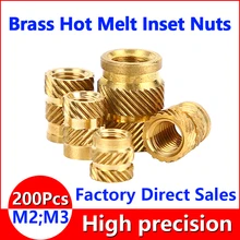 

Brass Hot Melt Inset Nuts Heating Molding Copper Thread Inserts Nut SL-type Double Twill Knurled Injection Brass Nut M2M3 200Pcs