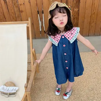 

Toddler Girls Dress Fashion Cartoon Plaid Denim Dress for Girl Kids Clothing 2 3 4 5 6 Years Baby Girl Dress Summer Baby Dress