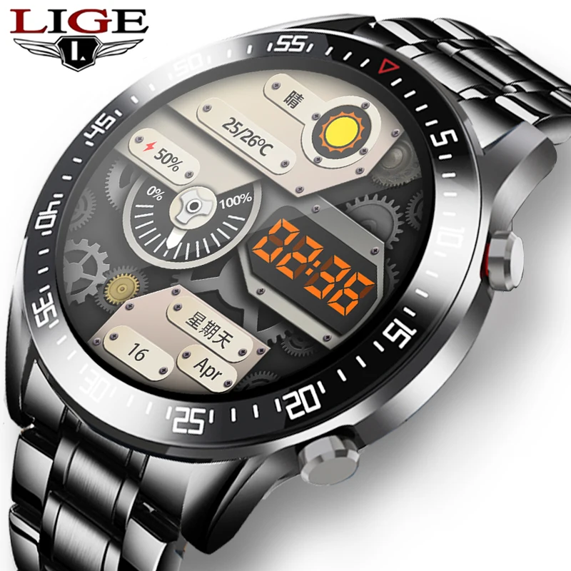 

LIGE 2020 New Luxury brand mens watches Steel band Fitness watch Heart rate blood pressure Activity tracker Smart Watch For Men
