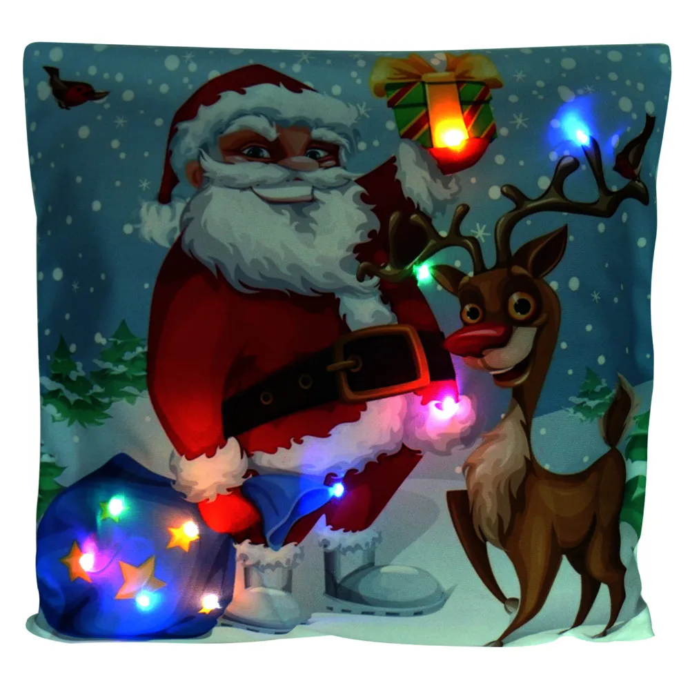 

Christmas Cushion Cover With LED Light Cotton Luminescent Snowman Cushion Cover Pillowcase For New Year Home Party Decoration