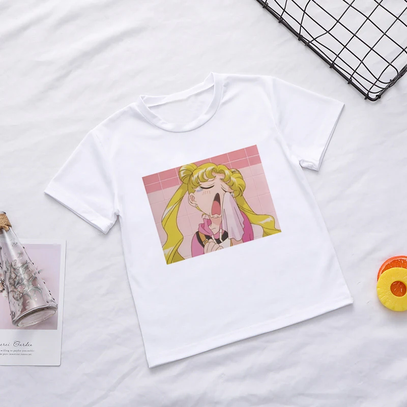 Детская футболка с забавным принтом в стиле аниме Сейлор Мун Новая летняя футболка Модные топы для девочек, Harajuku, футболка для мальчиков белая одежда - Цвет: 2257