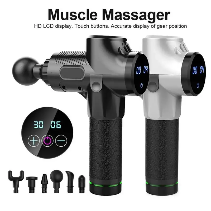 

30 Gears LCD Touch Screen High Frequency Massage Gun Muscle Relax Body Relaxation Electric Massager with Portable Bag 6 heads