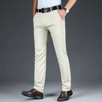 

2020 Fashion Designer Men Pants Straight Slim Fit Beige Khaki Color Casual Business Long Trousers Classical Smart Suit Pants Men