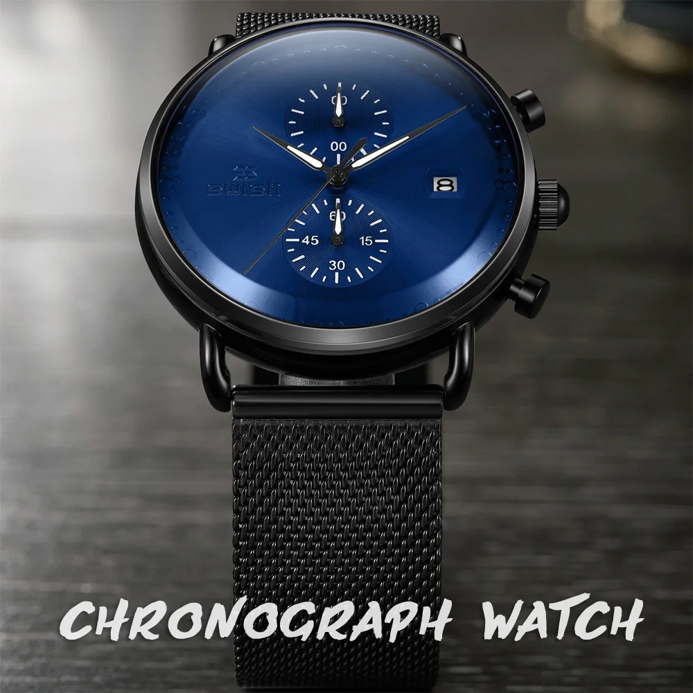 

Luxury Designer Business Chronograph Wristwatch Mens Top Quality Waterproof Sports Watch for Men Engrave Dial with Date Relogio