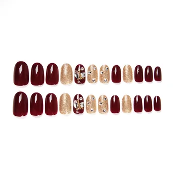 

Women Fairy Manicure Decorations Long Lasting Detachable Fake Nail with Glue Exquisite Diamante Paillette press on nails short