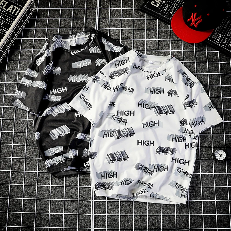 

Summer T Shirt Men's Fashion Letter Printing Casual Short-sleeved T-shirt Men Streetwear Wild Loose Hip Hop Tshirt Mens M-5XL