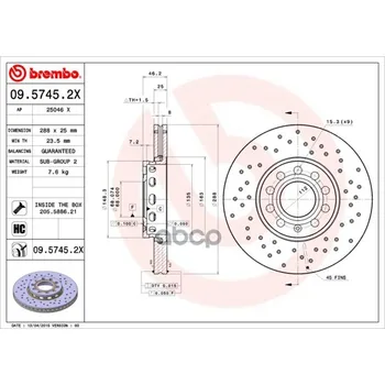 

Disc brake front. Series Brembo Xtra Audi 100 (4a2 C4) 12/90-07/94 / Audi 100 Avant (4A5 C4) 1 Brembo art. 09.5745.2x