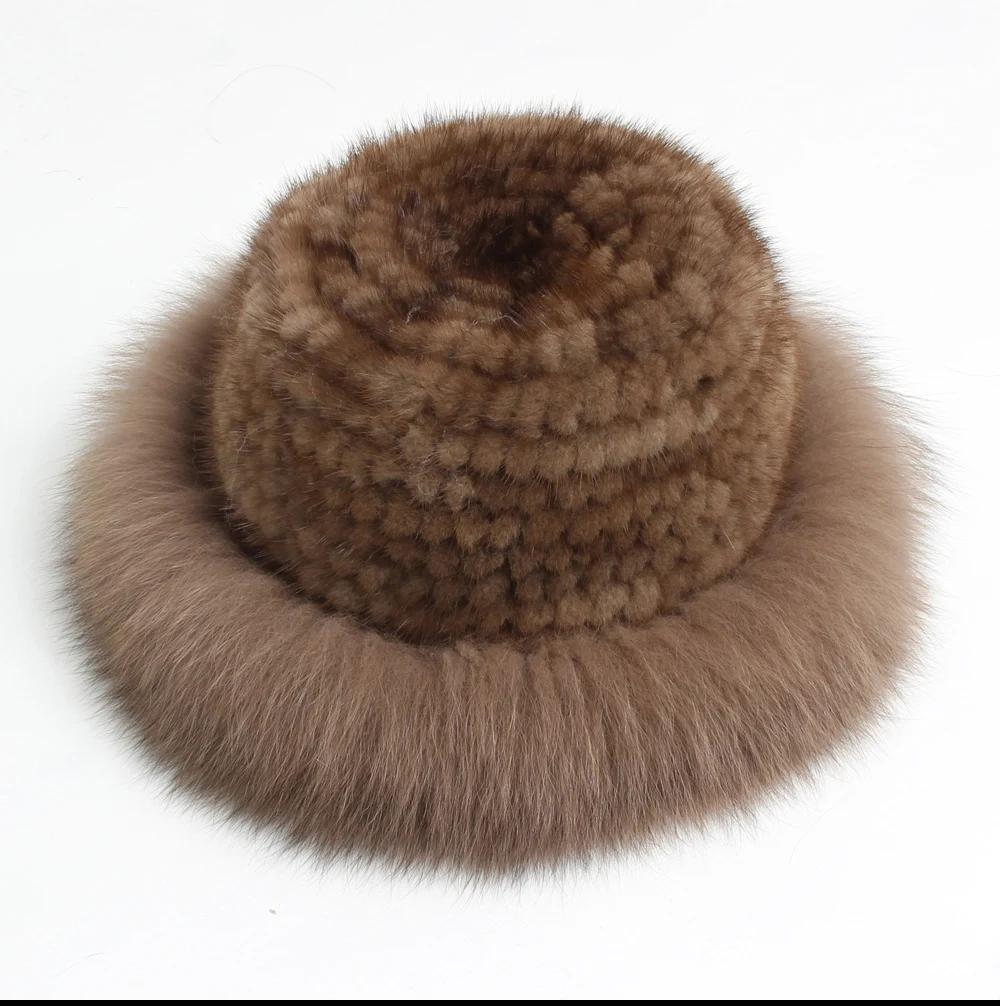 Winter Knitted Real Mink Fur Hats Luxury Natural Real Fox Fur Cap Ladies Winter Warm Fluffy Casual Natural Genuine Fur Hats